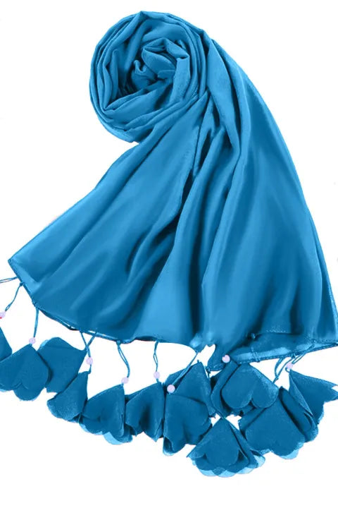 Soft Chiffon Tassel Hijab | Aqua Blue