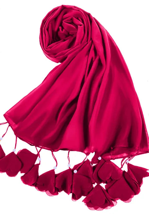 Soft Chiffon Tassel Hijab | Rose Berry