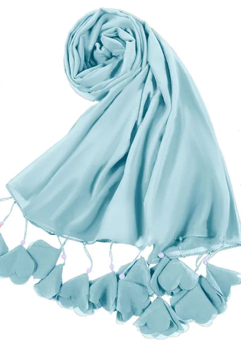Soft Chiffon Tassel Hijab | Tropical Blue