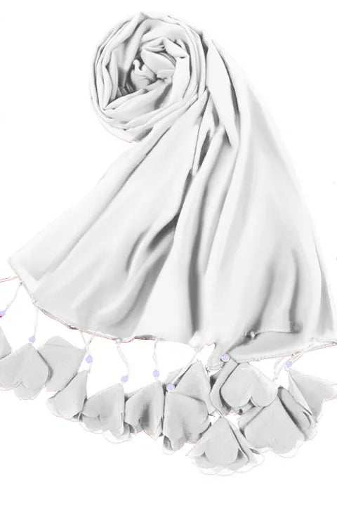 Soft Chiffon Tassel Hijab | White Pearl