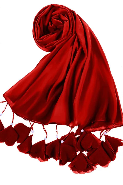 Soft Chiffon Tassel Hijab | Rose Red
